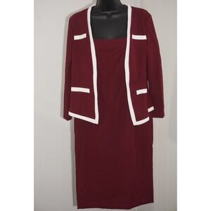 Unbranded Size Large Burgundy Polyester Sheath Dress and Jacket Set